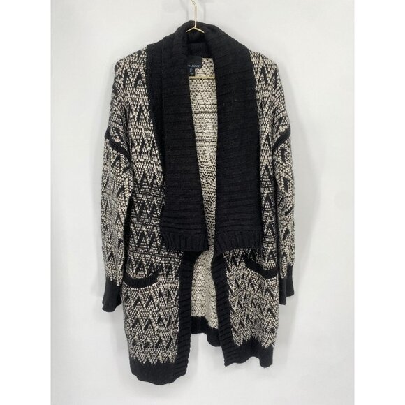 Cynthia Rowley Black & White Duster Cardigan Chunky Sweater Wool Alpaca LARGE - Picture 1 of 6